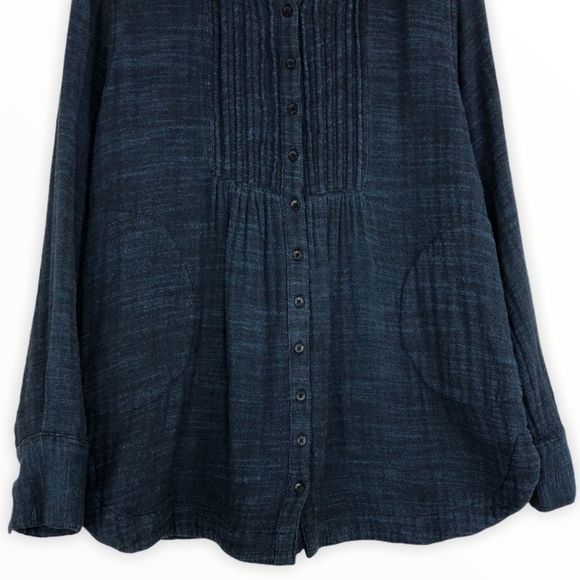 Free People Navy Plaid Flannel Button Down Long Sleeve Shirt Top size XS - Picture 5 of 13